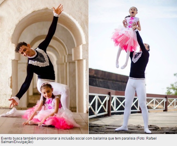 Bailarina com paralisia cerebral estrela espetáculo sobre tecido e bordado