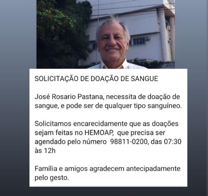 José Pastana precisa de sangue. Ajudem!