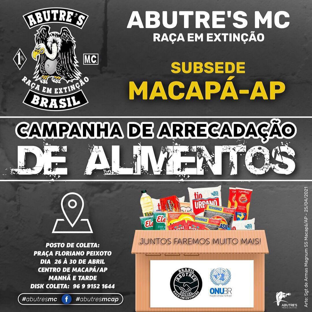 Solidariedade: Abutre’s Motoclube Amapá arrecada alimentos não perecíveis para famílias carentes de Macapá