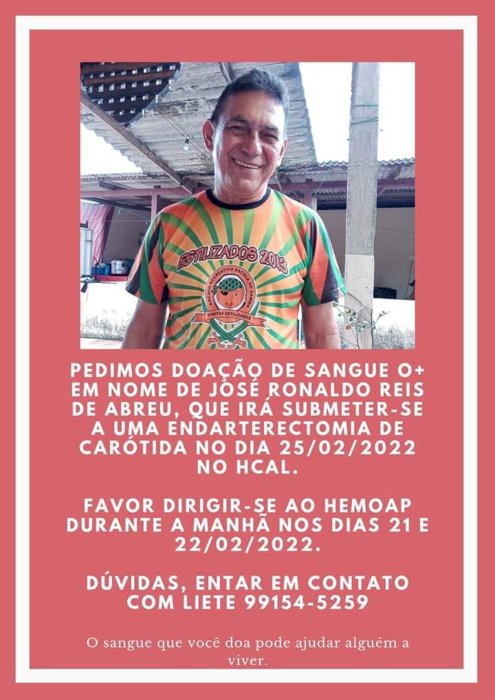 Zé Ronaldo precisa de sangue. Ajudem!
