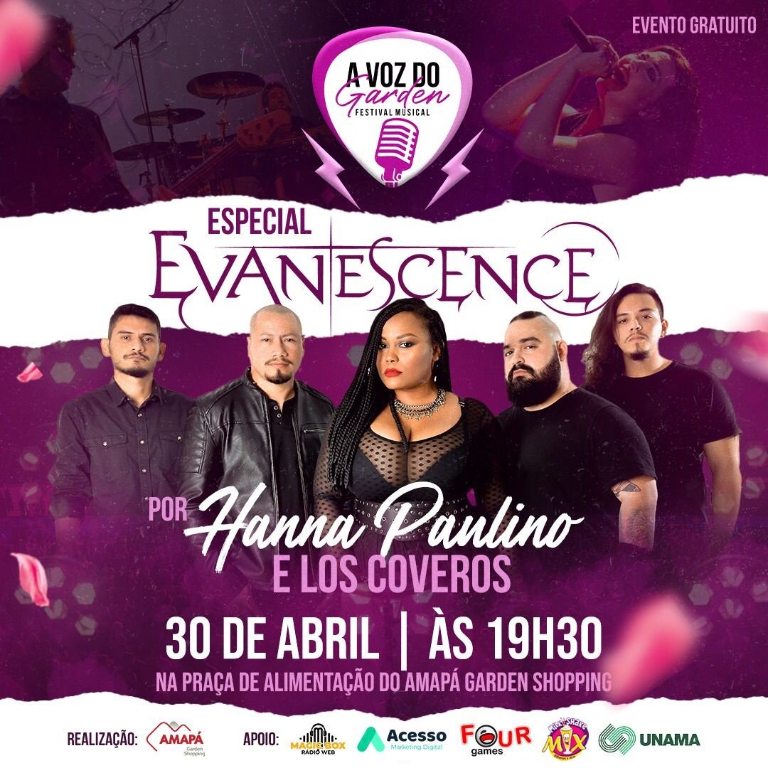 Cantora Hanna Paulino & banda Los Coveros apresentam “Especial Evanescence”, no Amapá Garden Shopping, neste sábado (30) – @hanna_paulino