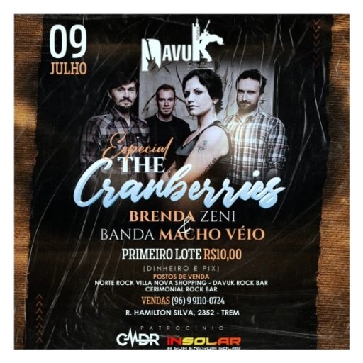 Hoje rola Especial The Cranberries no Davuk Rock Bar, com a cantora Brenda Zeni