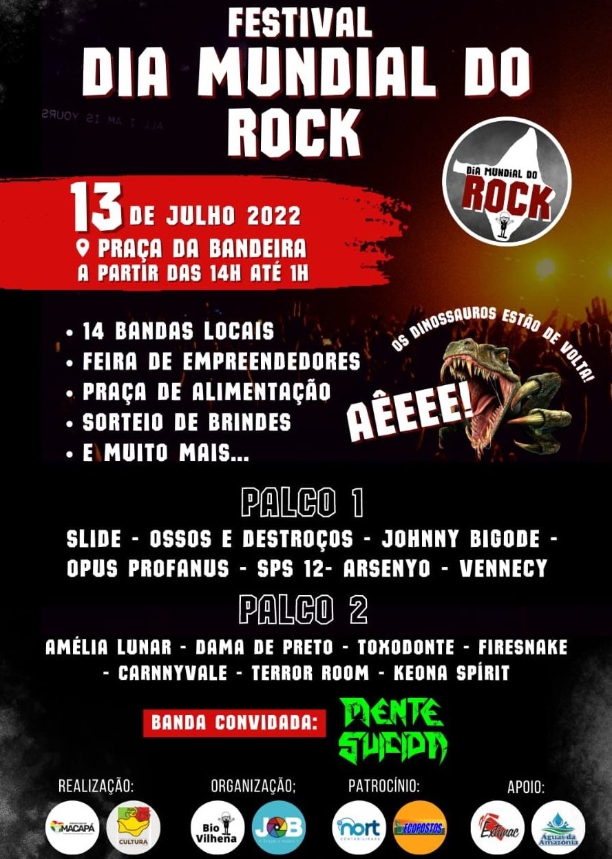 Com 14 bandas locais e uma paraense: nesta quarta-feira (13), rola os 23 anos do Dia Mundial do Rock na Praça da Bandeira, em Macapá