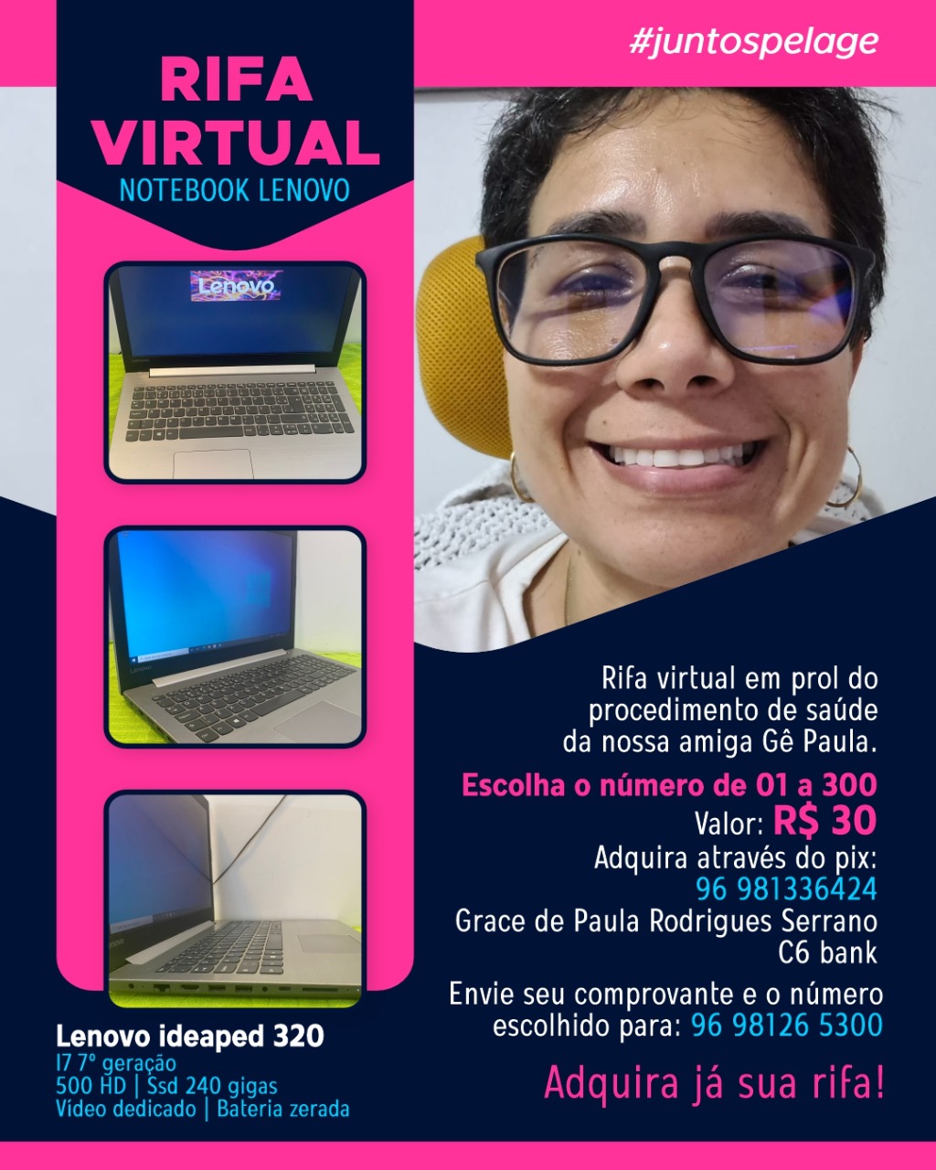 Rifa virtual em prol da saúde da publicitária Gê Paula