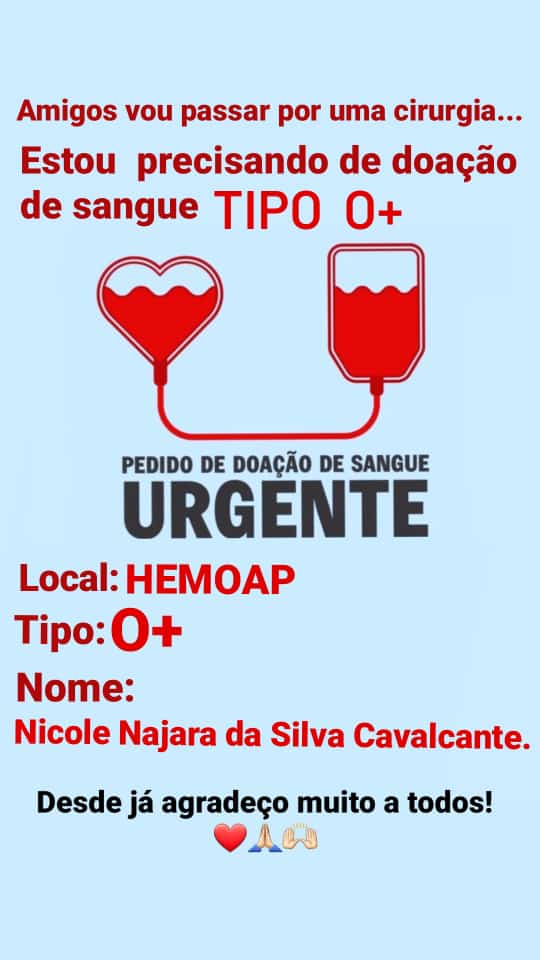 Nicole Cavalcante precisa de sangue. Ajudem! @CavalcanteNick