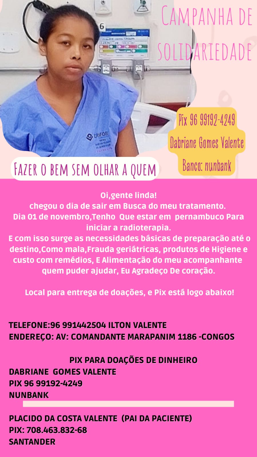 Campanha solidária pela saúde de Debriane Valente