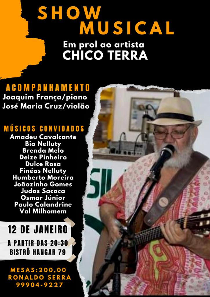 Show beneficente em prol do músico Chico Terra acontece nesta sexta-feira, 12