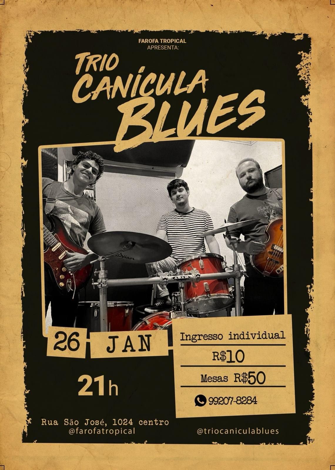 Blues e Rock’n’roll: banda Canícula Blues se apresenta nesta sexta-feira (26), no bar Farofa Tropical