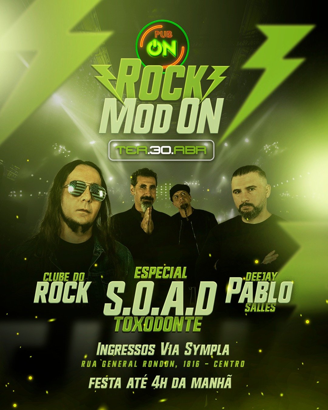 Rock and Roll: banda Toxodonte apresenta Especial Sistem of Down no Pub On, nesta terça-feira (30)